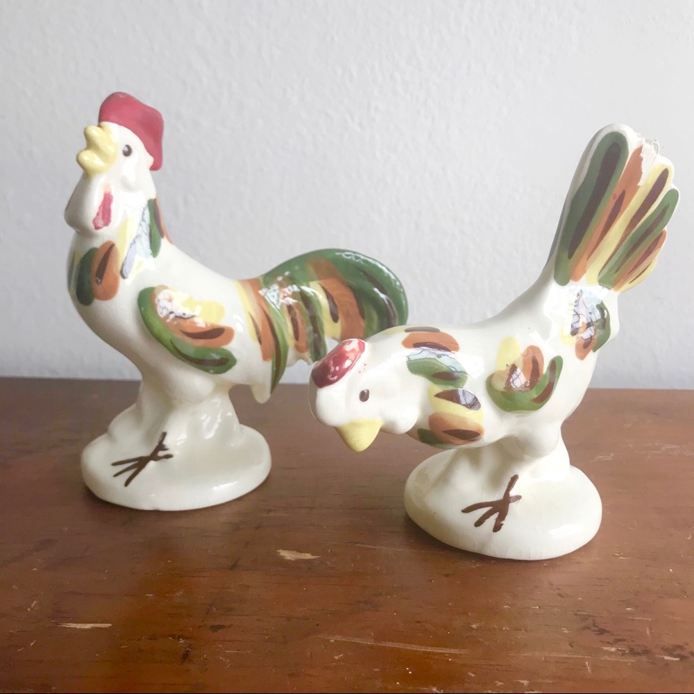 SOLD -Vintage Pair of Hand Painted Rooster Figurines